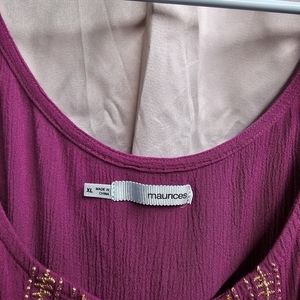 Maurices tank top purple with yellow and gold embroidery
